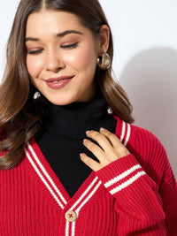 SASSAFRAS Women Self Design V - Neck Pullover Sweater
