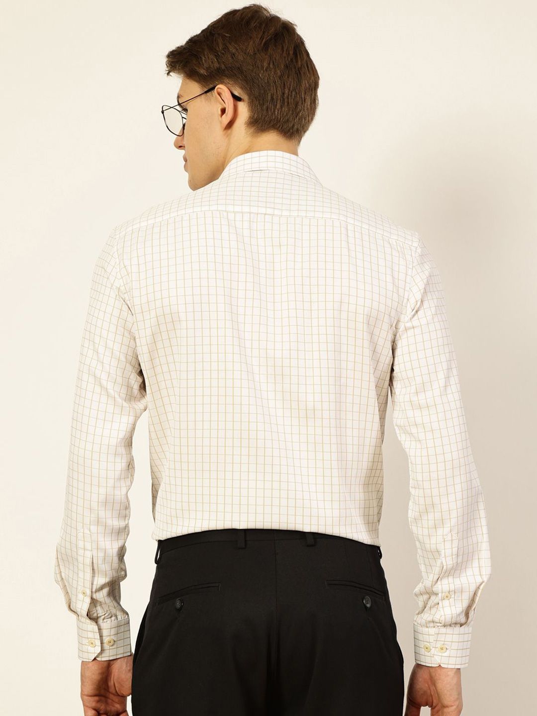 Thomas Scott Men Smart Spread Collar Gingham Checked Cotton Formal Shirt