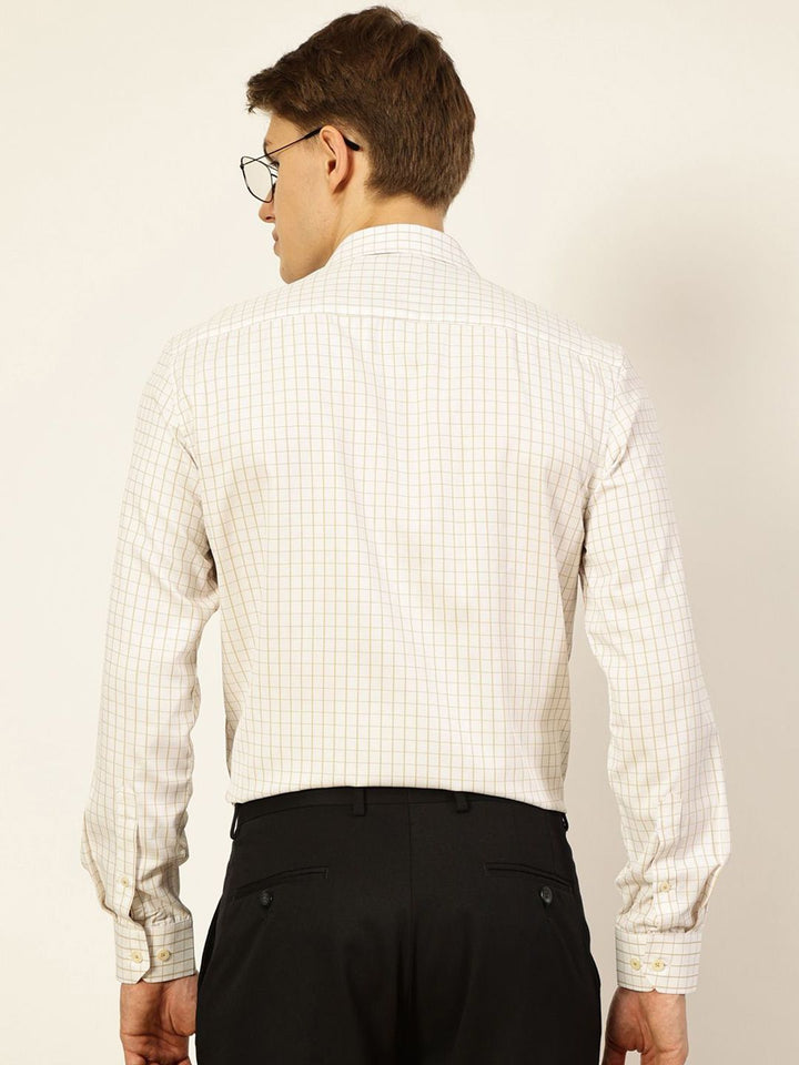 Thomas Scott Men Smart Spread Collar Gingham Checked Cotton Formal Shirt