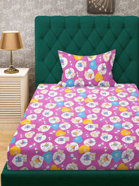 Myntra Elegant Homes Watak Kartun Ungu & Putih 400 TC Cadar Tempat Tidur Single dengan 1 Sarung Bantal