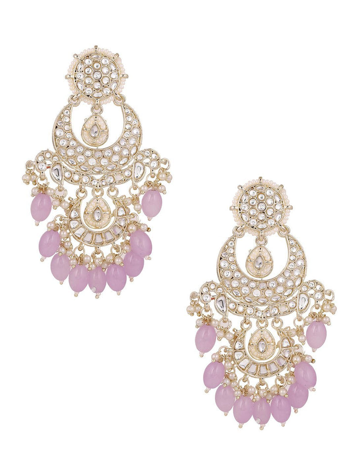 Priyaasi Gold-Plated Kundan Stone Studded & Pearls Manik Chandbalis