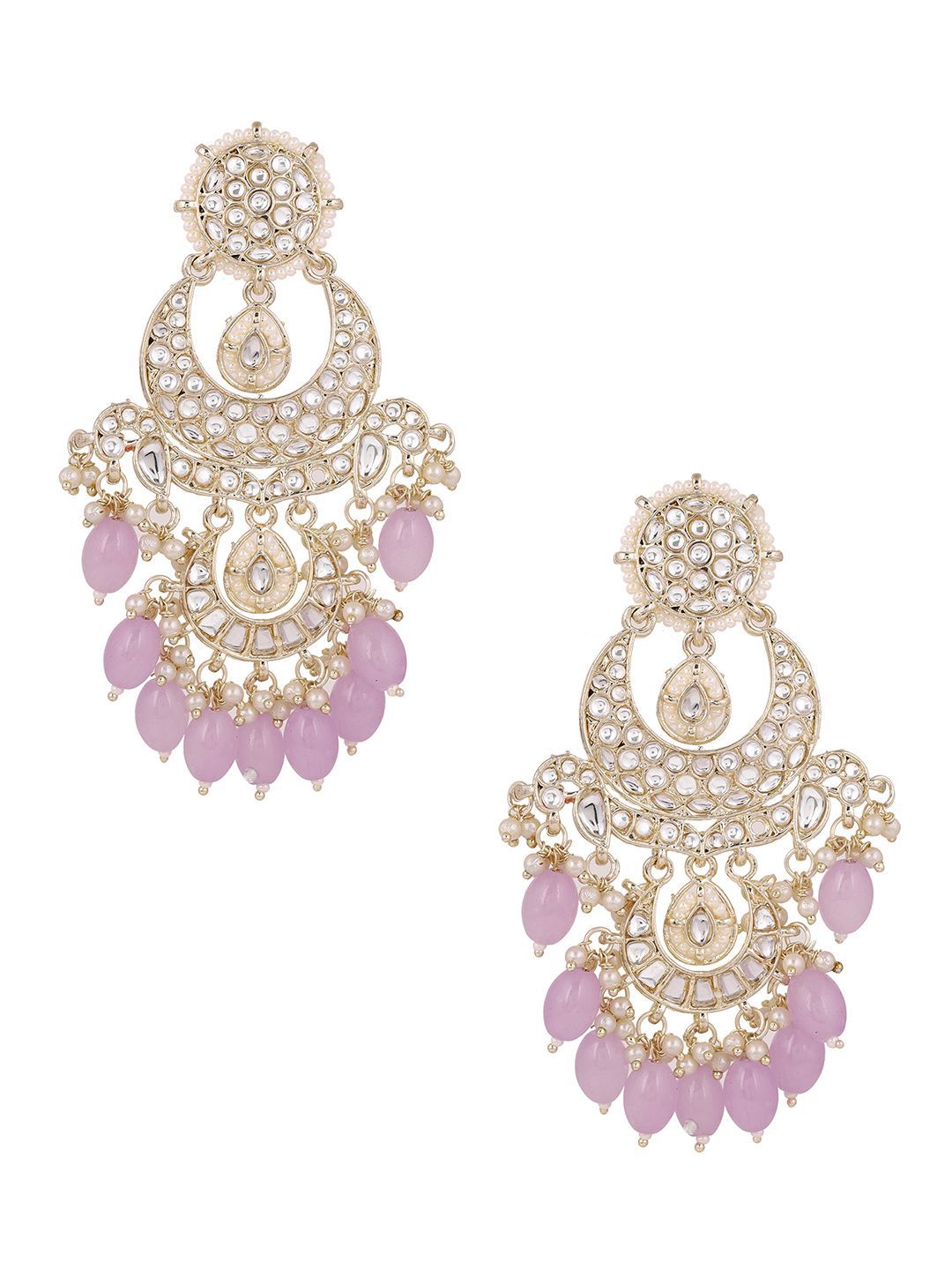 Priyaasi Gold-Plated Kundan Stone Studded & Pearls Manik Chandbalis