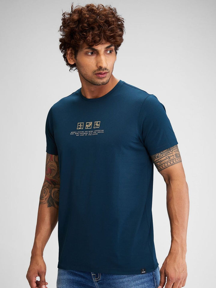 SPYKAR Men Typography Applique Slim Fit T-shirt