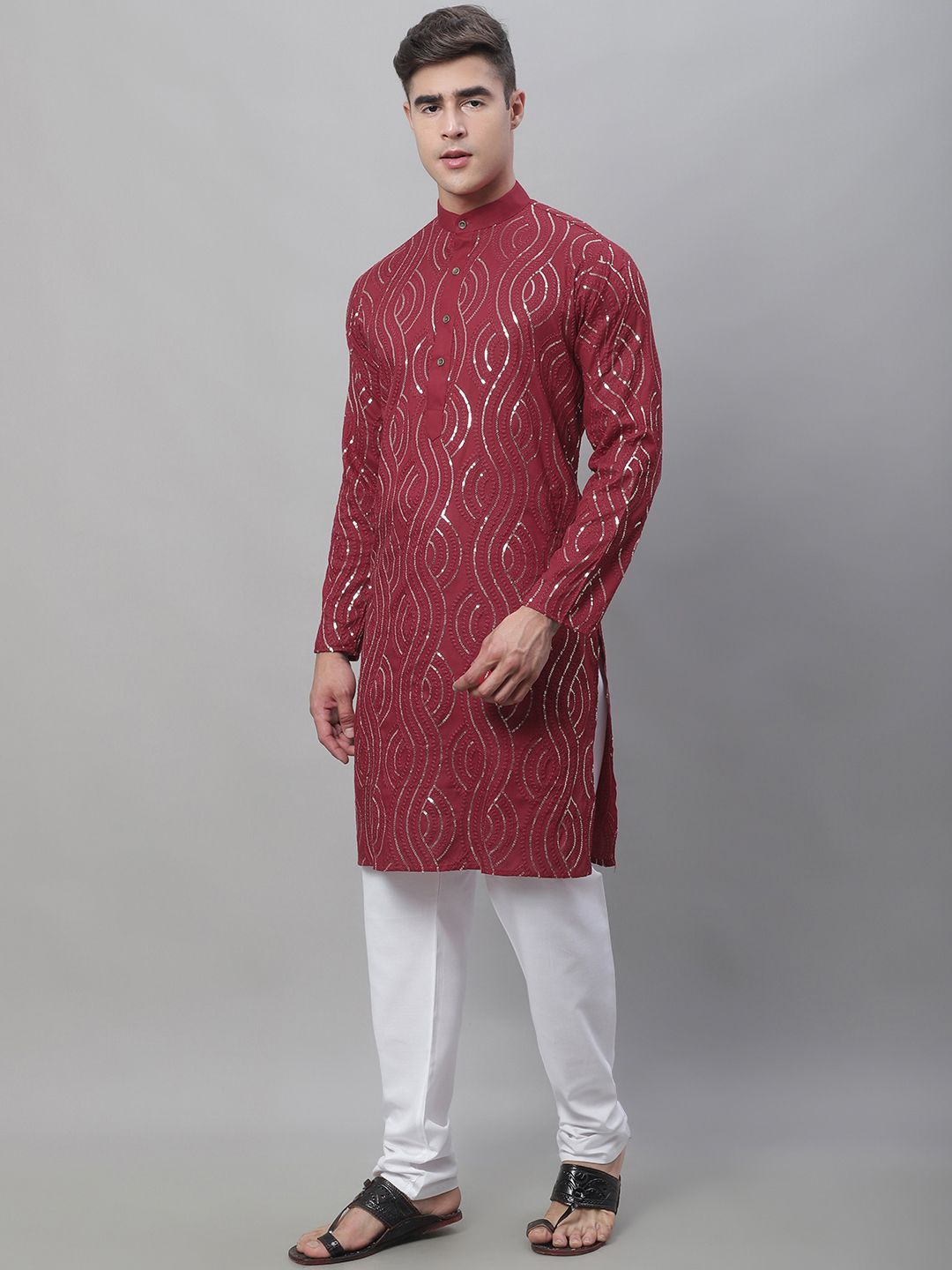 SOJANYA Sequin Embroidered Pure Cotton Kurta with Churidar