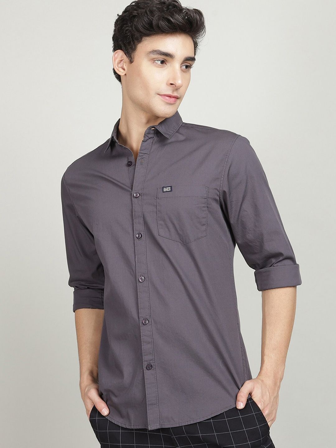 The Indian Garage Co Men Grey Comfort Regular Fit Cotton Casual Shirt