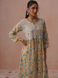 Pakaian Maxi Cetakan Bunga Rumah Chikankari