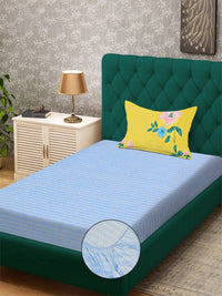 KLOTTHE Biru & Kuning Bercetak 300 TC Cadar Single Dengan Sarung Bantal-2.5 m x 2.25 m