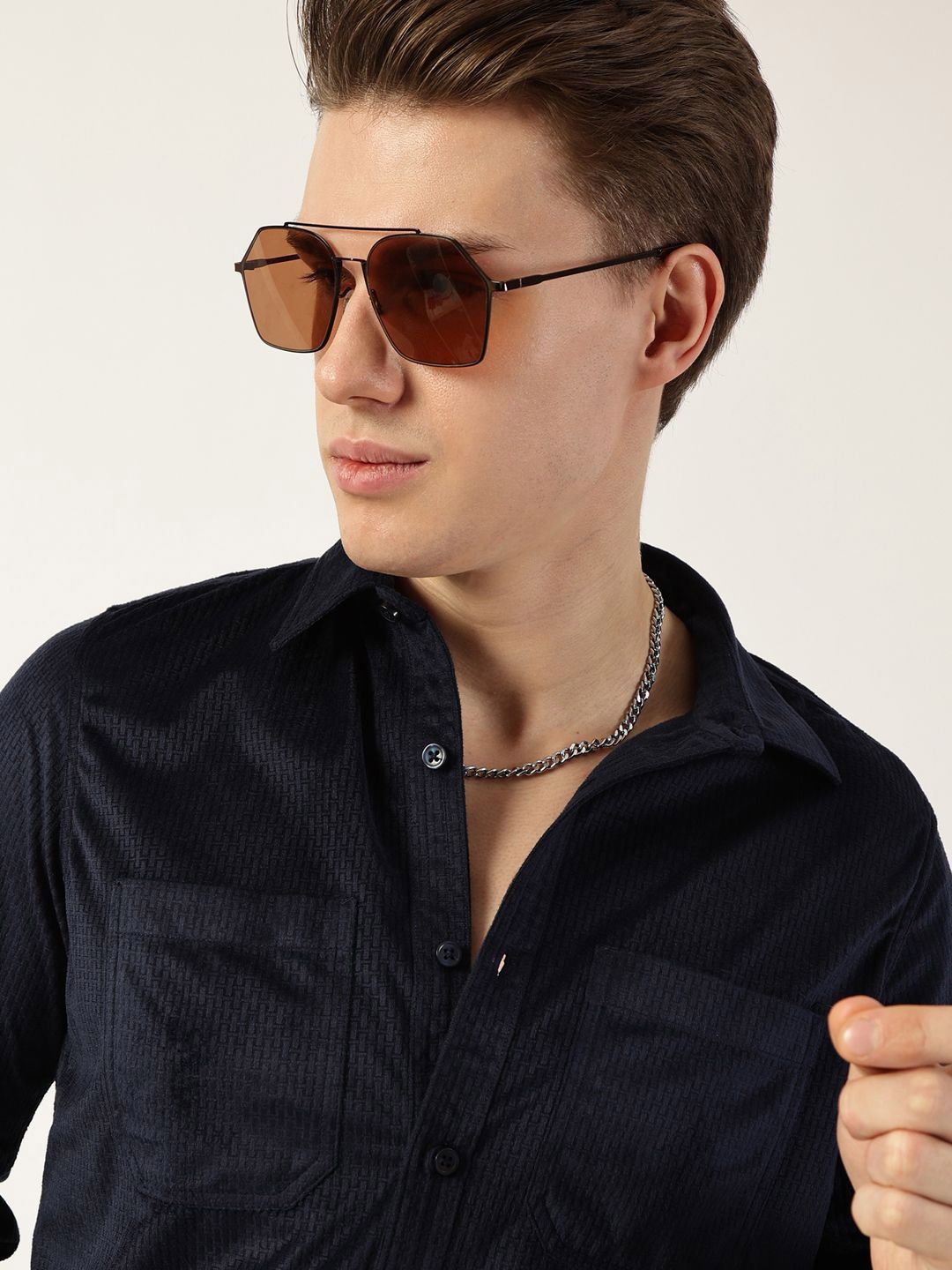 Thomas Scott Men Classic Spread Collar Textured Slim Fit Casual Shirt
