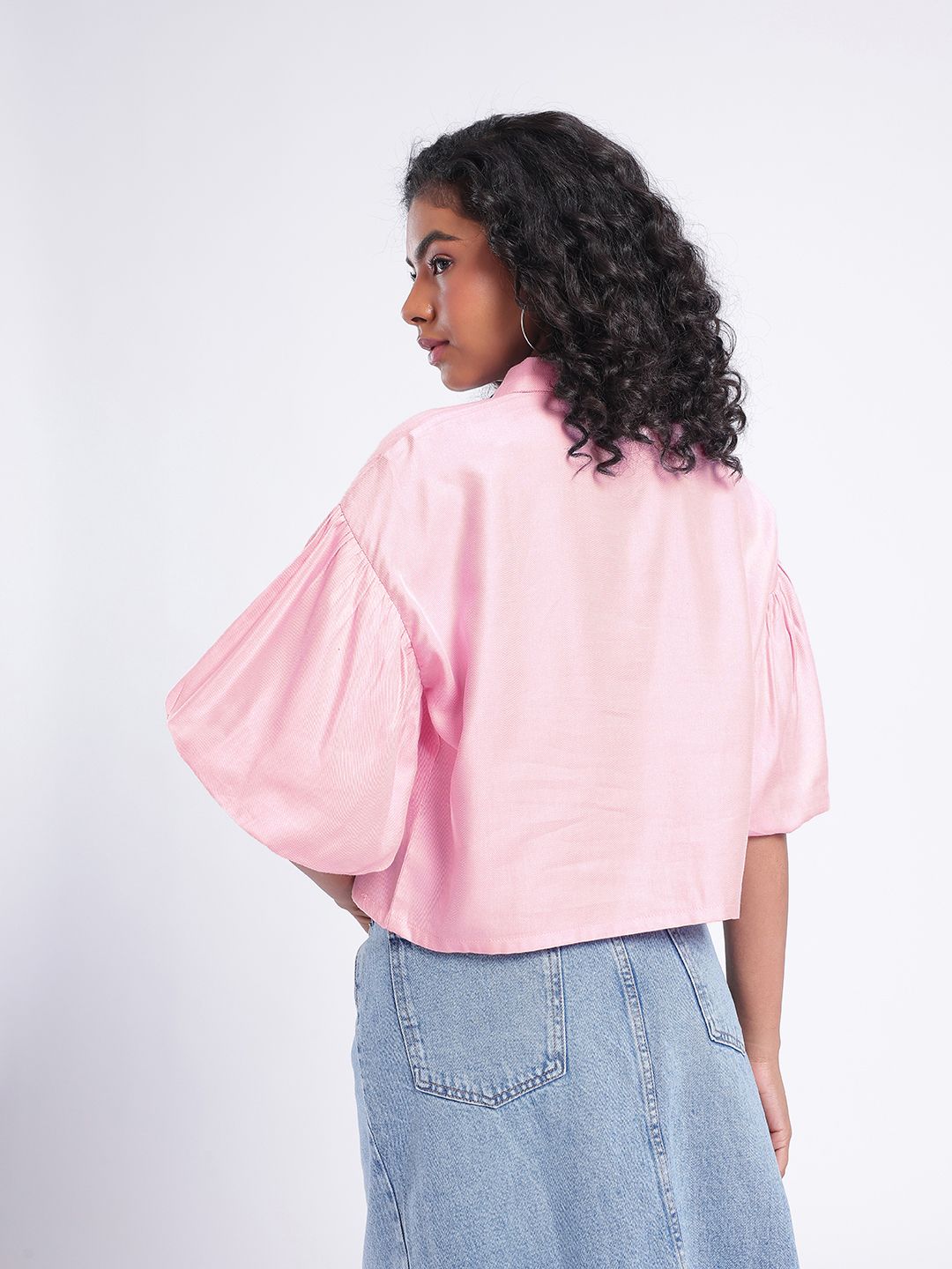 DressBerry Glamorous Sweet Puffed Sleeves Boxy Crop Shirt