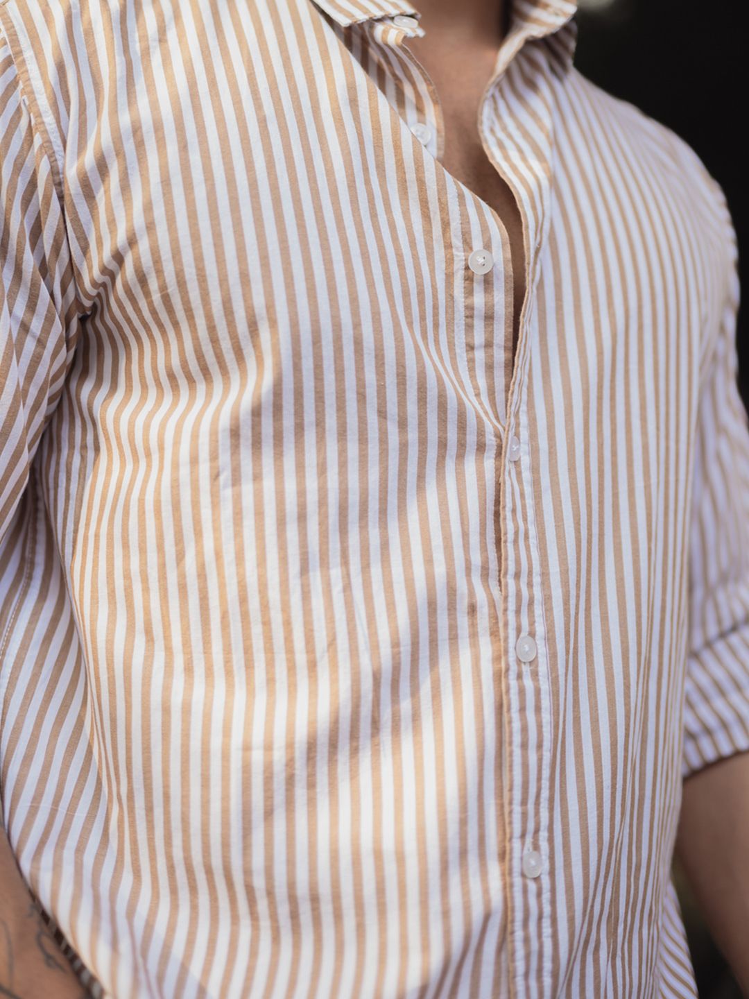 Powerlook Men Spread Collar Vertical Striped Cotton Casual Shirt
