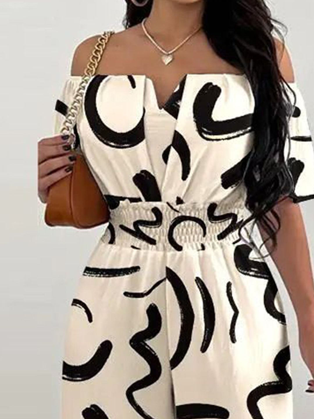 all about you Off-Shoulder Printed Basic Jumpsuit