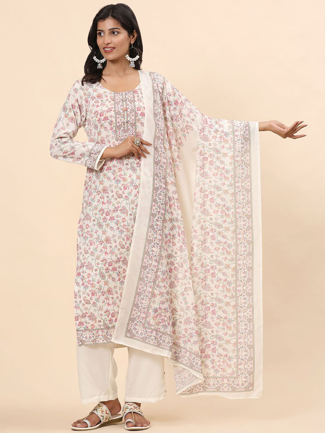 Mamicha Women Floral Printed Regular Pure Cotton Kurta with Palazzos & With Dupatta