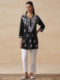 House of Chikankari Women Black Cotton Chikankari Embroidered Kurti
