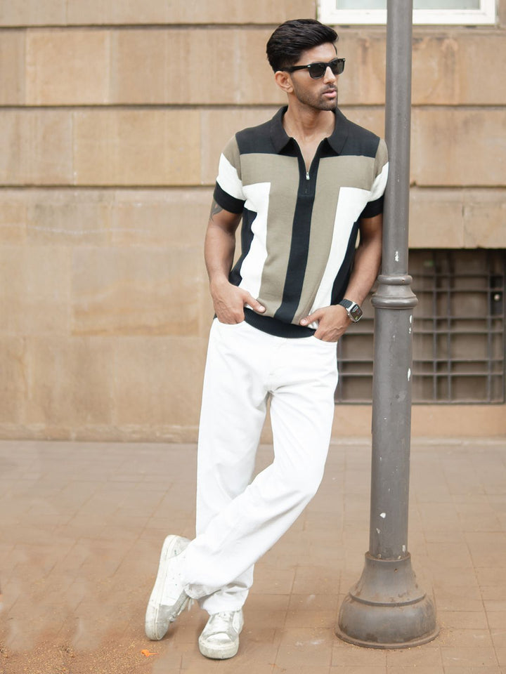 Powerlook Men Striped Polo Collar T-shirt