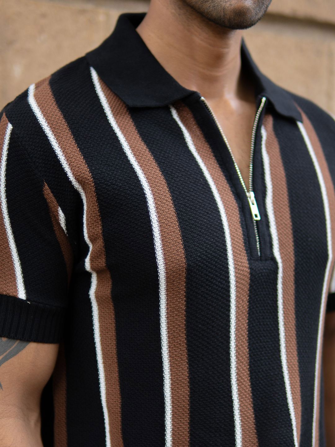 Powerlook Men Striped Polo Collar T-shirt