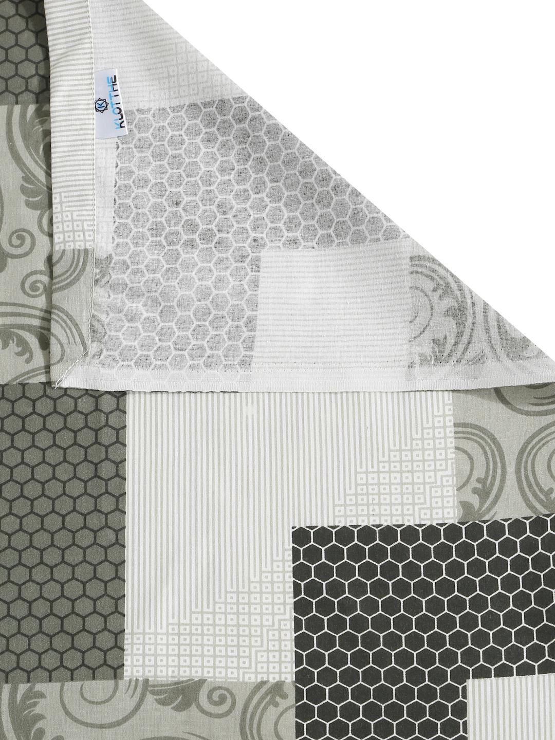 KLOTTHE Olive Green & White Geometric 400 TC King Bedsheet with 2 Pillow Covers