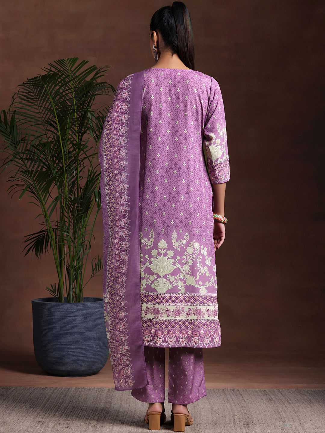 Libas Ethnic Motifs Printed Keyhole Neck Straight Kurta With Trousers & Dupatta