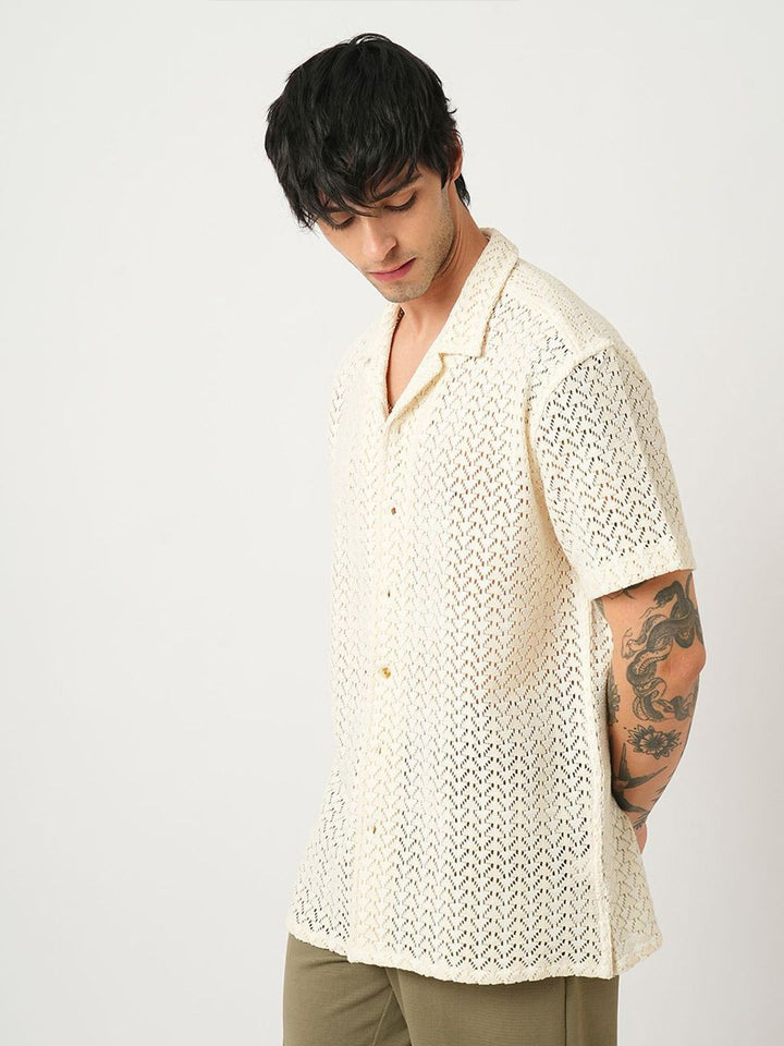 VASTRADO Men Classic Cuban Collar Solid Cotton Oversized Casual Shirt