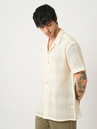 VASTRADO Men Classic Cuban Collar Solid Cotton Oversized Casual Shirt