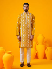 SOJANYA LUXE Floral Embroidered Mandarin Collar Sequinned Straight Kurta With Trouser