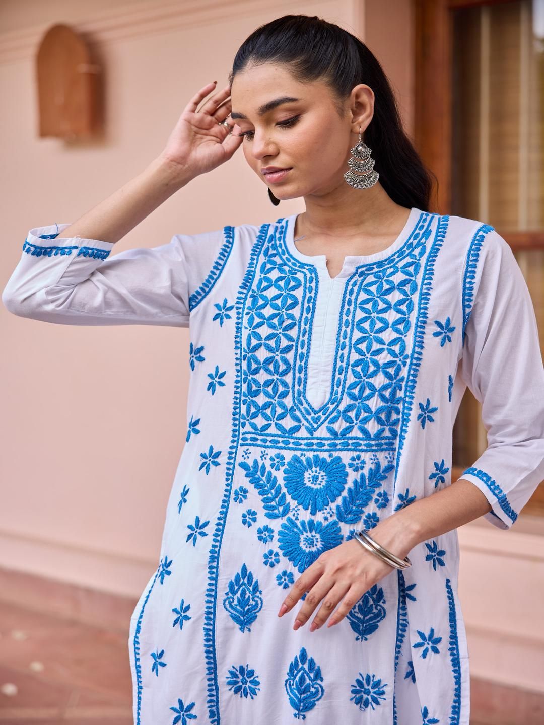 House of Chikankari Women White Cotton Chikankari Embroidered Kurta