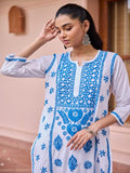 Rumah Wanita Chikankari Kapas Putih Chikankari Sulam Kurta