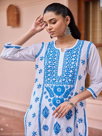 Rumah Wanita Chikankari Kapas Putih Chikankari Sulam Kurta