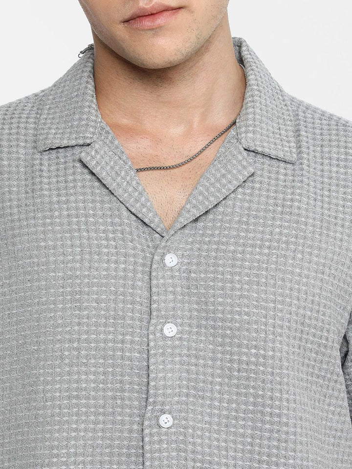 Campus Sutra Men Comfort Cuban Collar Popcorn Texture  Oversized Casual Shirt