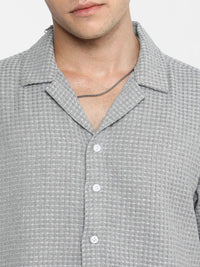 Campus Sutra Men Comfort Cuban Collar Popcorn Texture  Oversized Casual Shirt