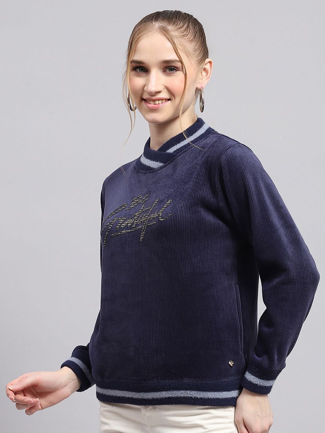 Wanita monte carlo dicetak sweatshirt pullover leher tinggi