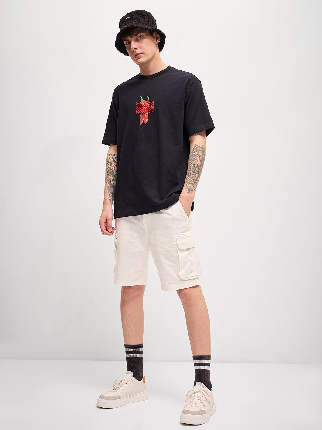 THE BEAR HOUSE Men Graphic Printed Round Neck Cotton Oversized T-shirt