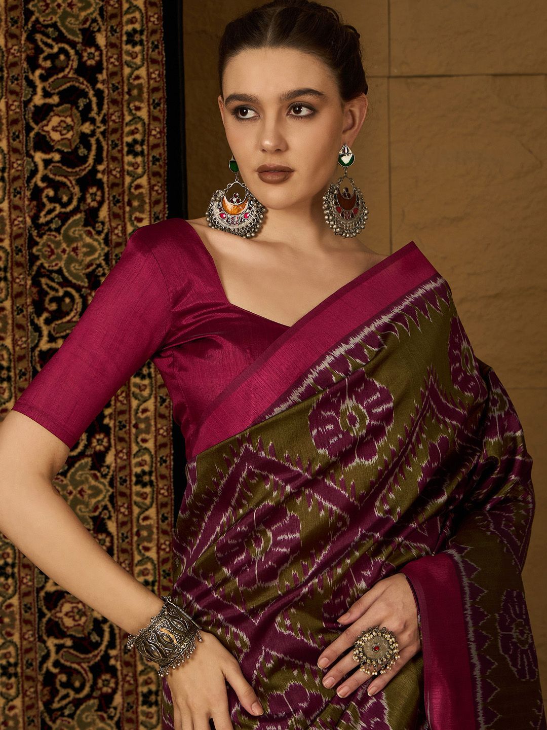 Saree mall Silk Blend Designer Ikat Sarees