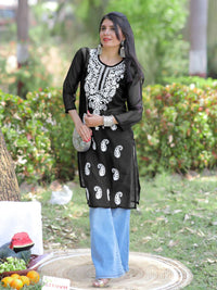 KALINI Women Paisley Embroidered Chikankari Straight Kurta