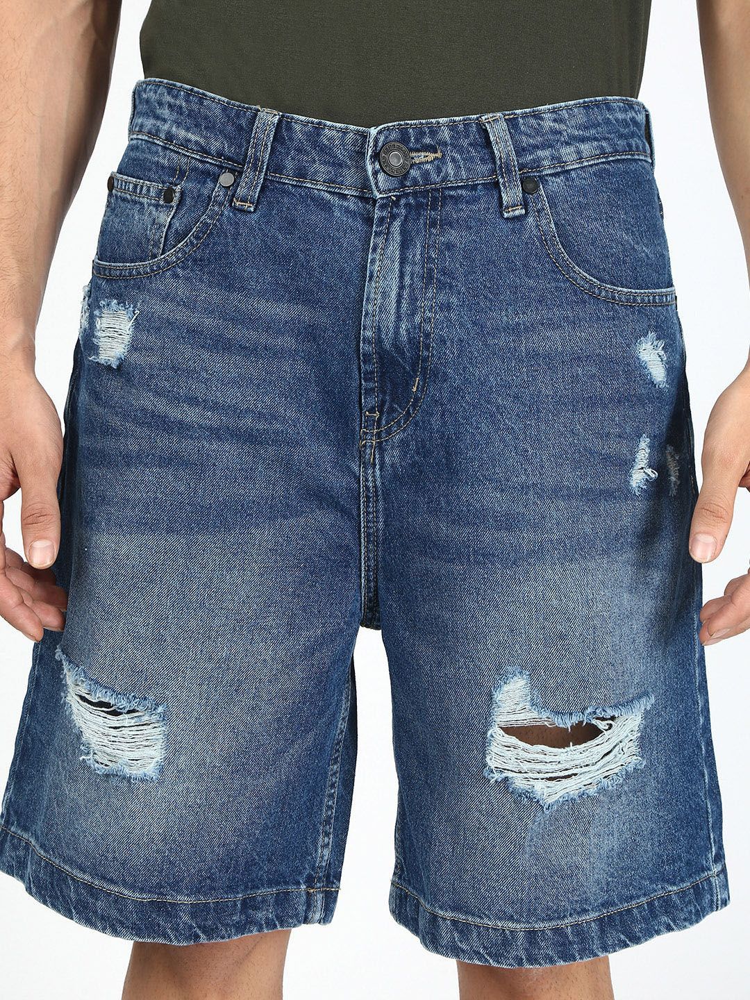 Bene Kleed Men Relaxed Distressed Denim Shorts