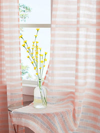 URBAN SPACE Peach-Coloured & White 2 Pieces Striped Sheer Window Curtain