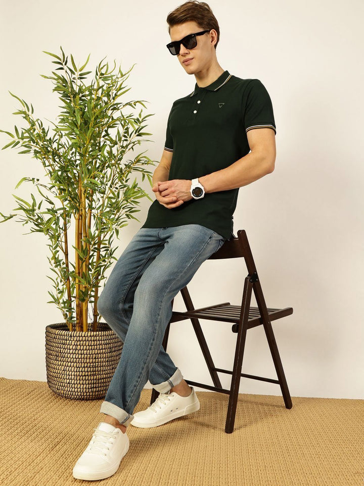 Thomas Scott Men Solid Polo Collar Cotton T-shirt