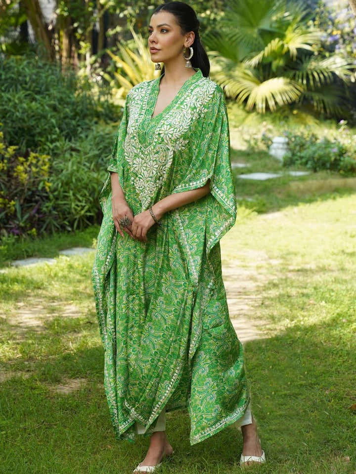 Rumah Chikankari Wanita Bercetak Chikankari Crepe Kaftan Kurta