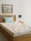 Myntra Elegant Homes Beige Geometric Cotton 300 TC Single Fine Bedsheet with a Pillow Cover-87 x 59 inches