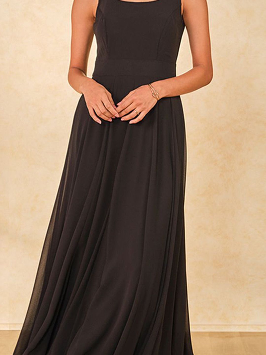 AND Women Solid Shoulder Straps Sleeveless Flared Maxi Dress