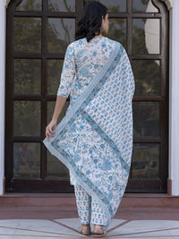 Kalini Paisley Bercetak Cermin Kerja Lurus Kurta Kapas Murni Dengan Seluar & Dupatta