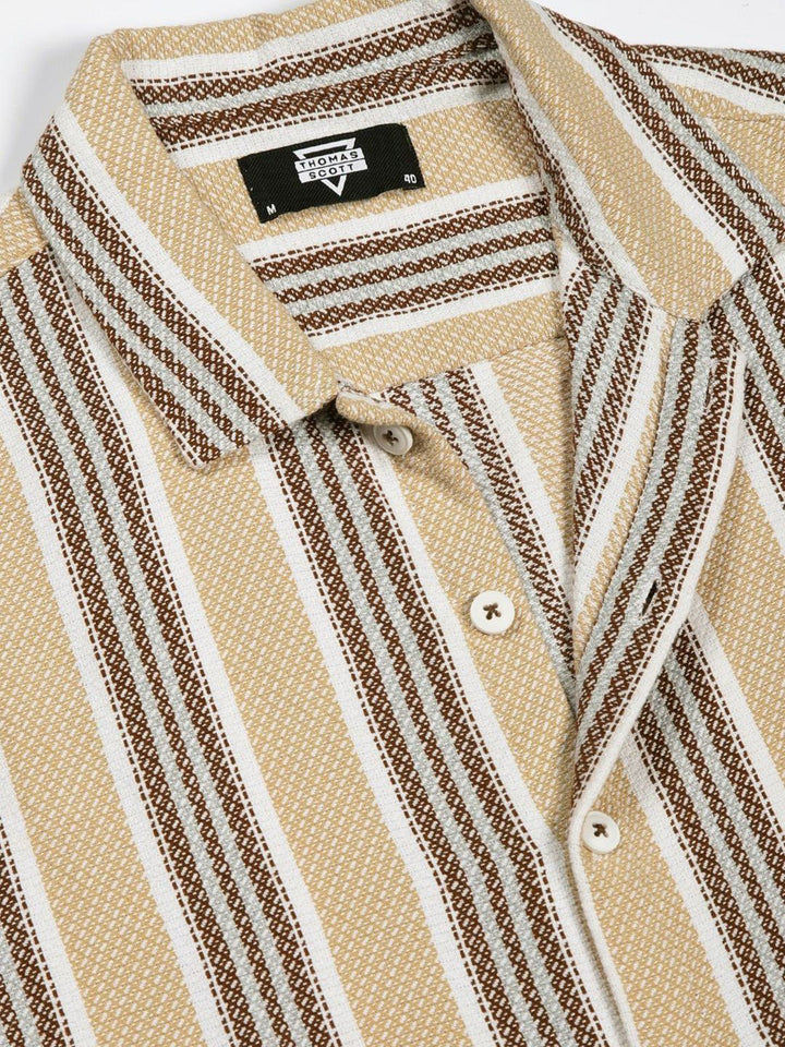 Thomas Scott Men Premium Spread Collar Vertical Striped Cotton Oversized Casual Shirt