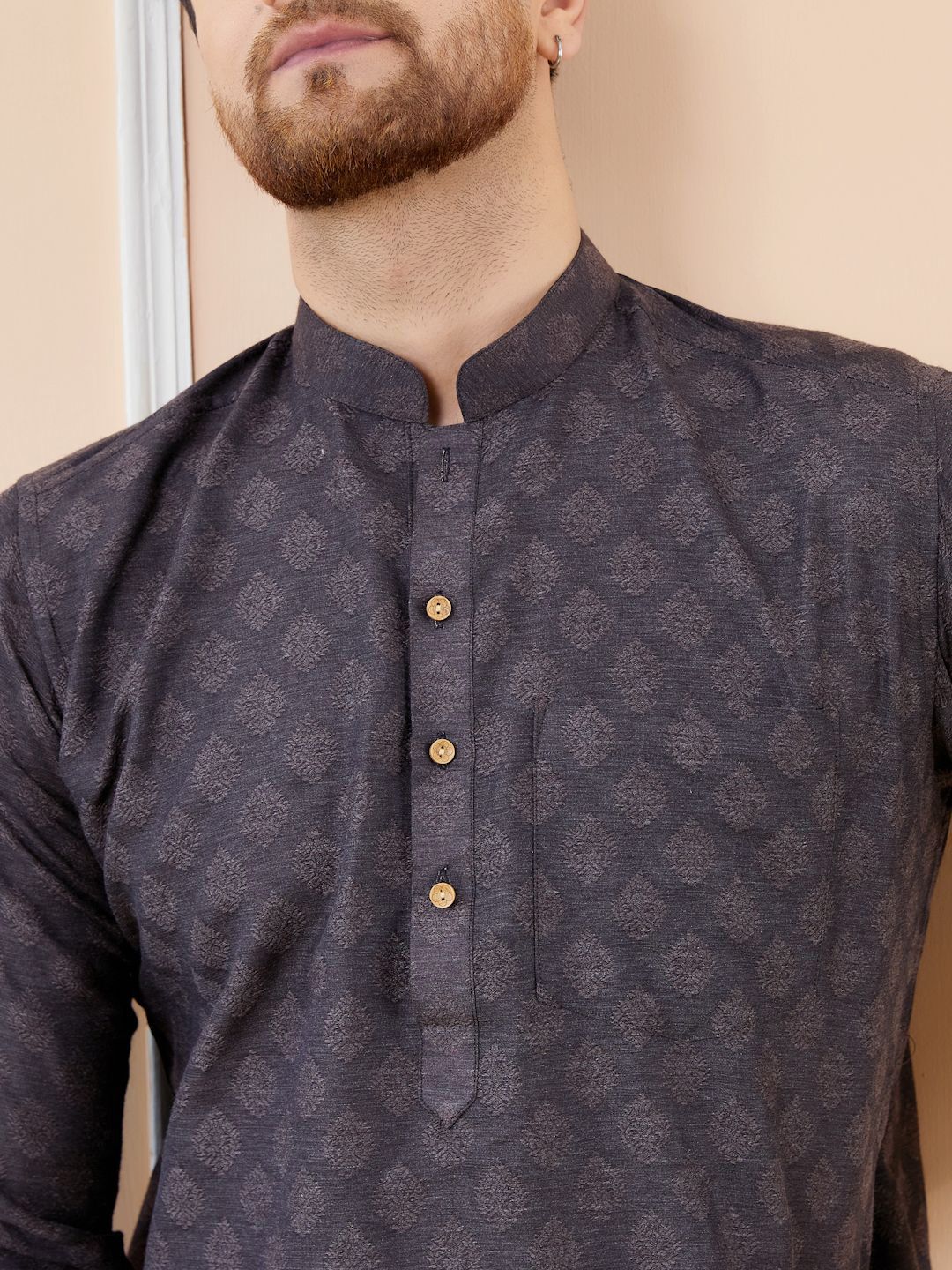 See Designs Ethnic Motifs Woven Design Long Sleeves Straight Kurta & Pyjama