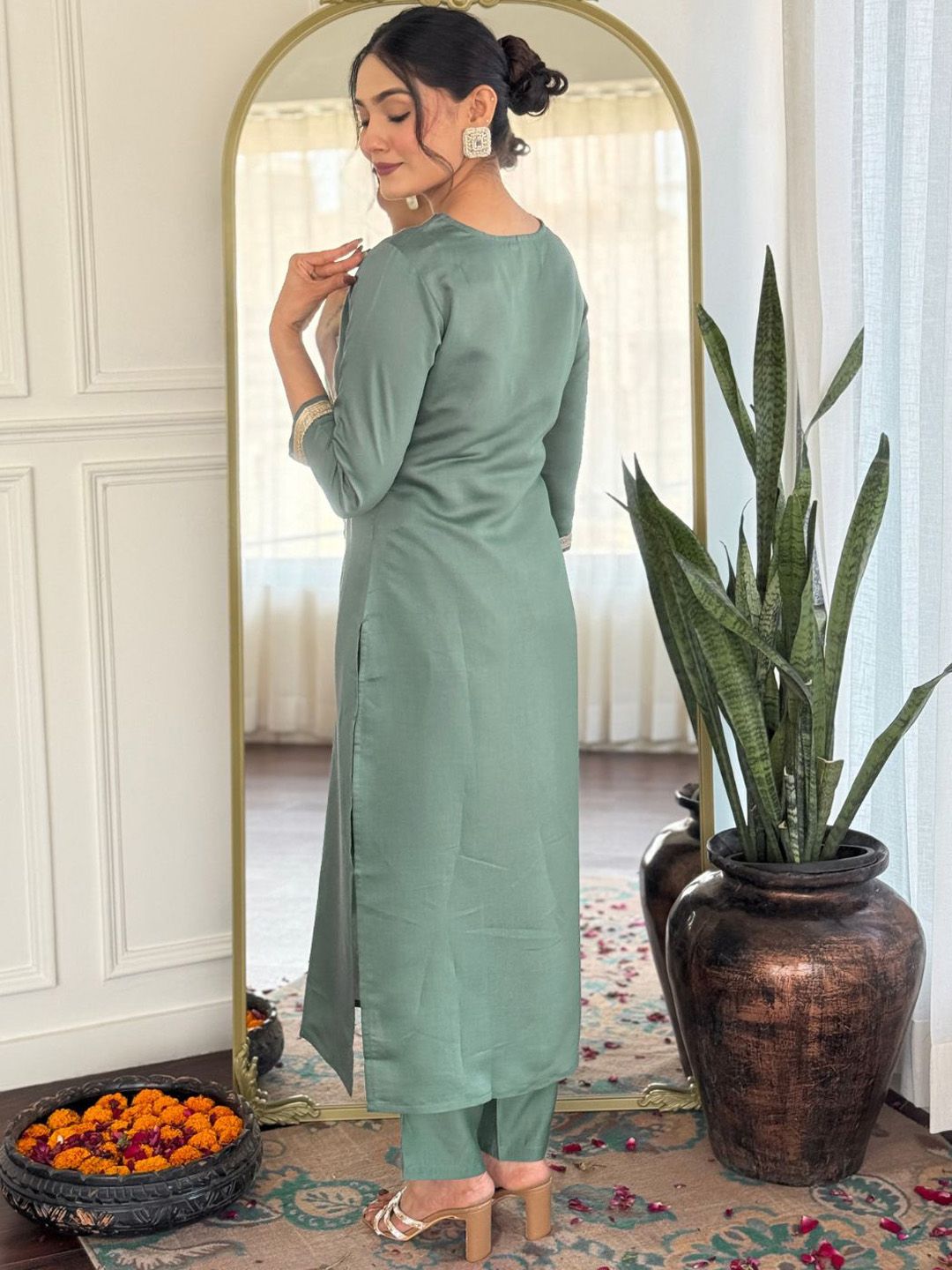 KALINI Women Embroidered Regular Kurta with Trousers & With Dupatta
