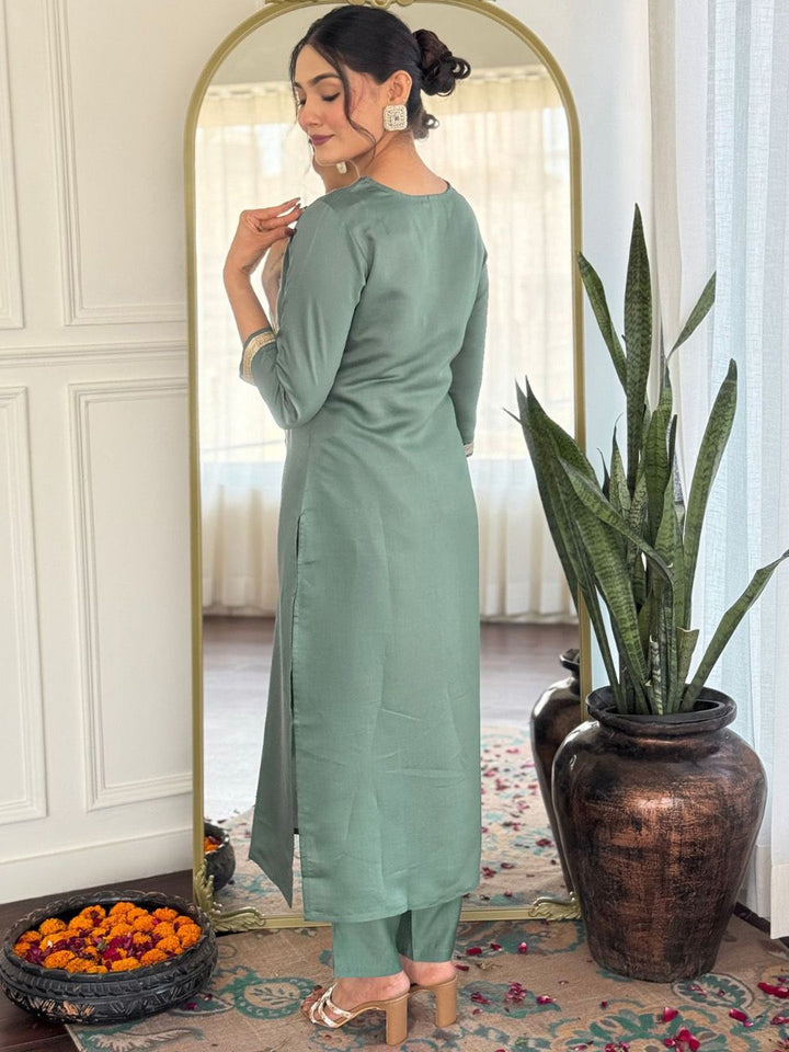 KALINI Women Embroidered Regular Kurta with Trousers & With Dupatta