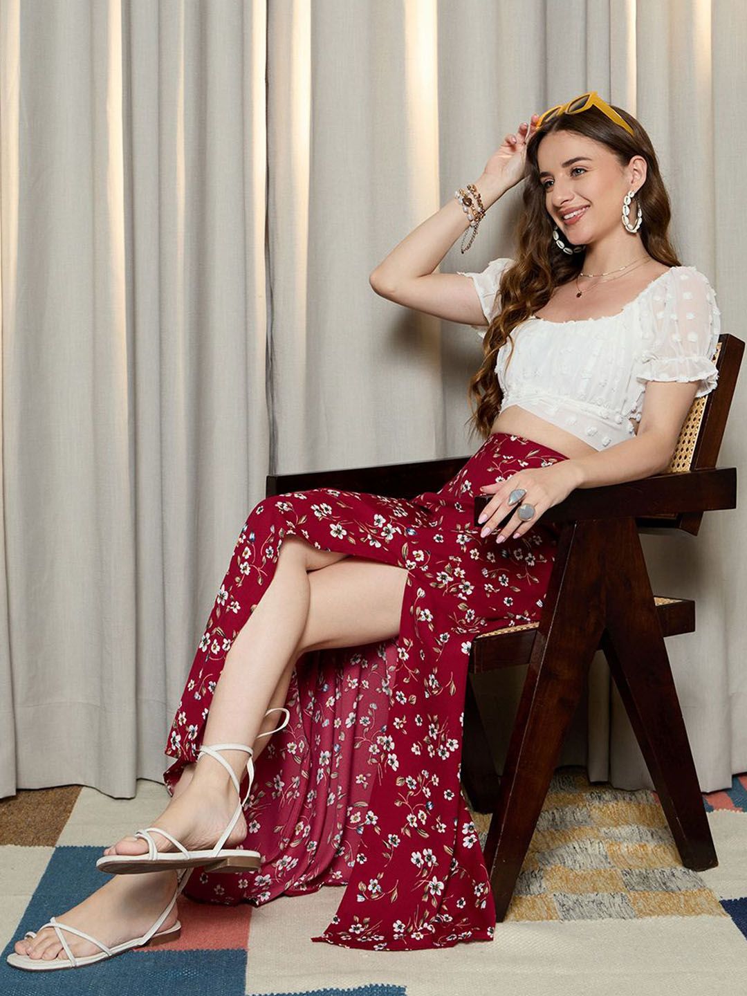 Berrylush Floral Printed Flared A-Line Maxi Skirt