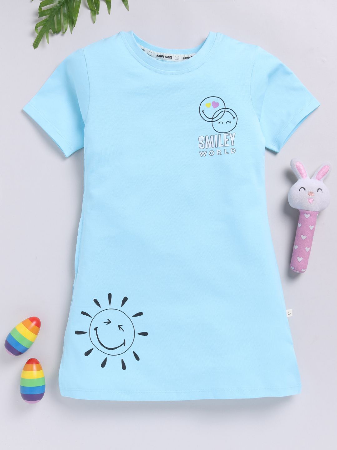 Happy Faces Girls Conversational Printed Pure Cotton Longline T-shirt