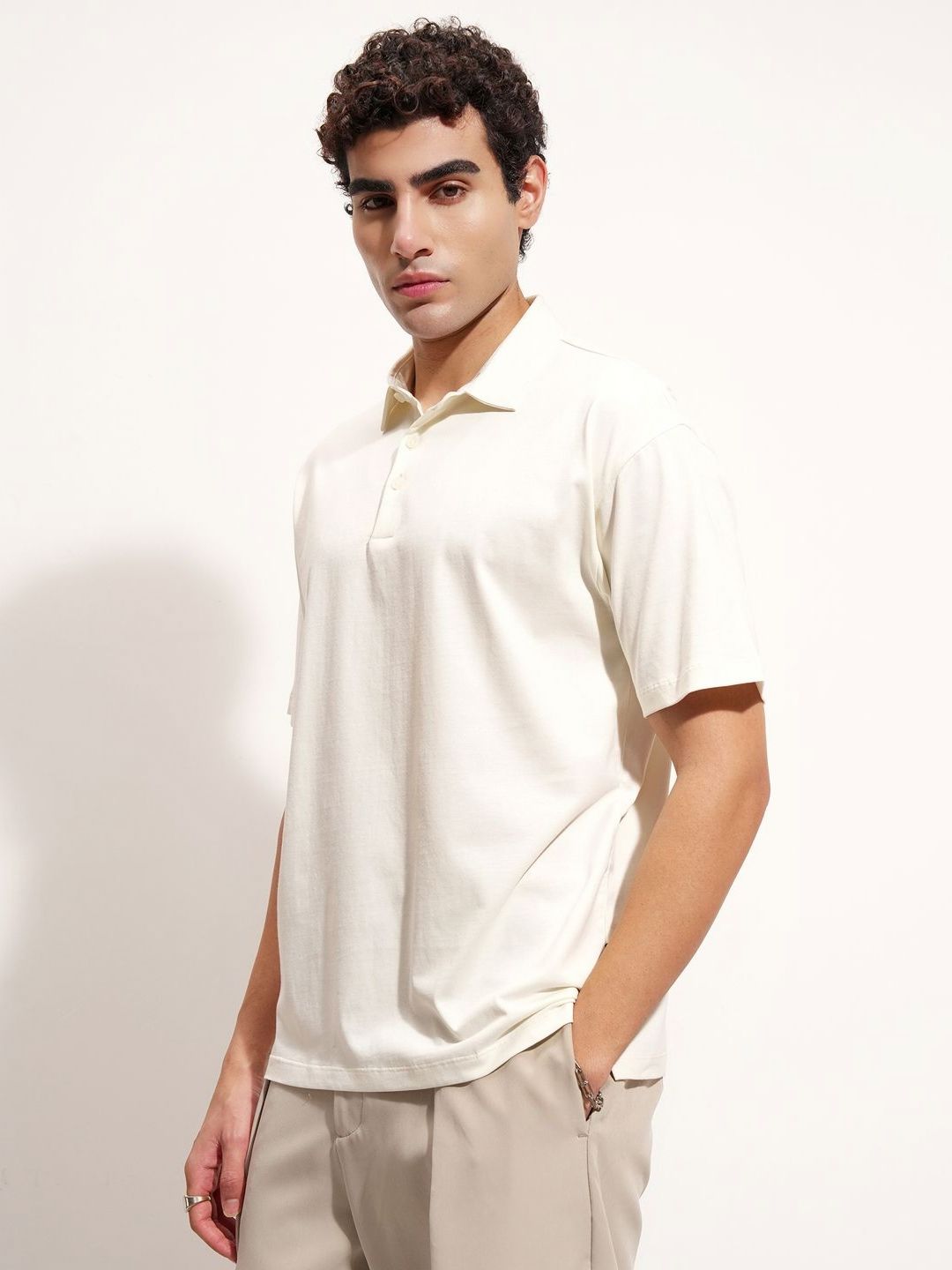 Highlander Polo Collar Drop-Shoulder Lengan T-Shirt Kapas Santai