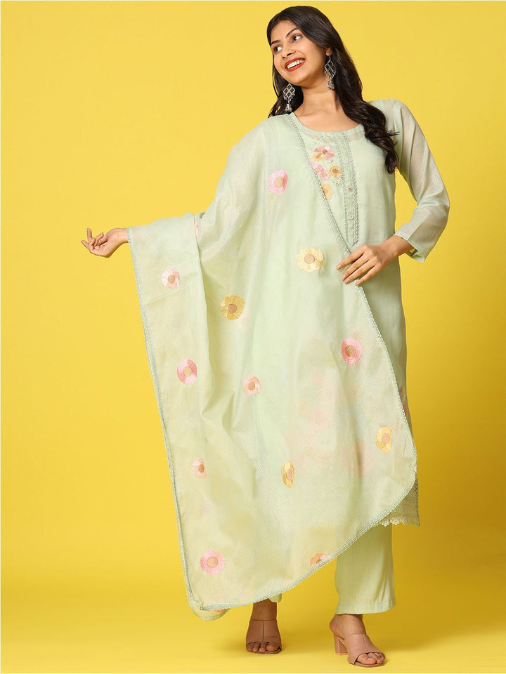 Mamicha Women Floral Regular Pure Cotton Kurta with Palazzos & With Dupatta