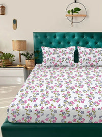 Myntra Elegant Homes Cream Floral 300 TC Cadar Katil Double King dengan 2 Sarung Bantal