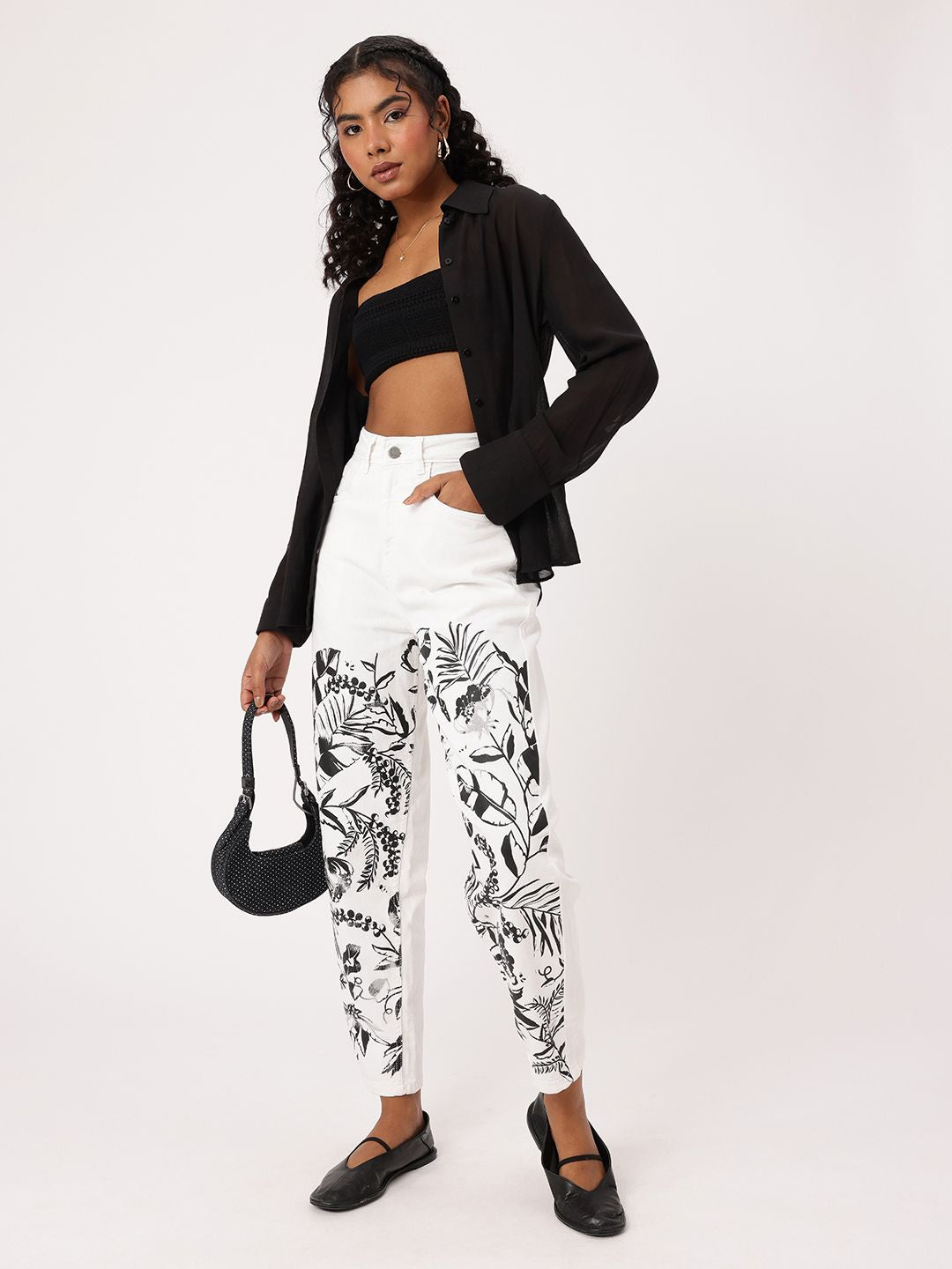DressBerry Women Monochromatic Grunge Tropical Printed Slouchy Fit Jeans